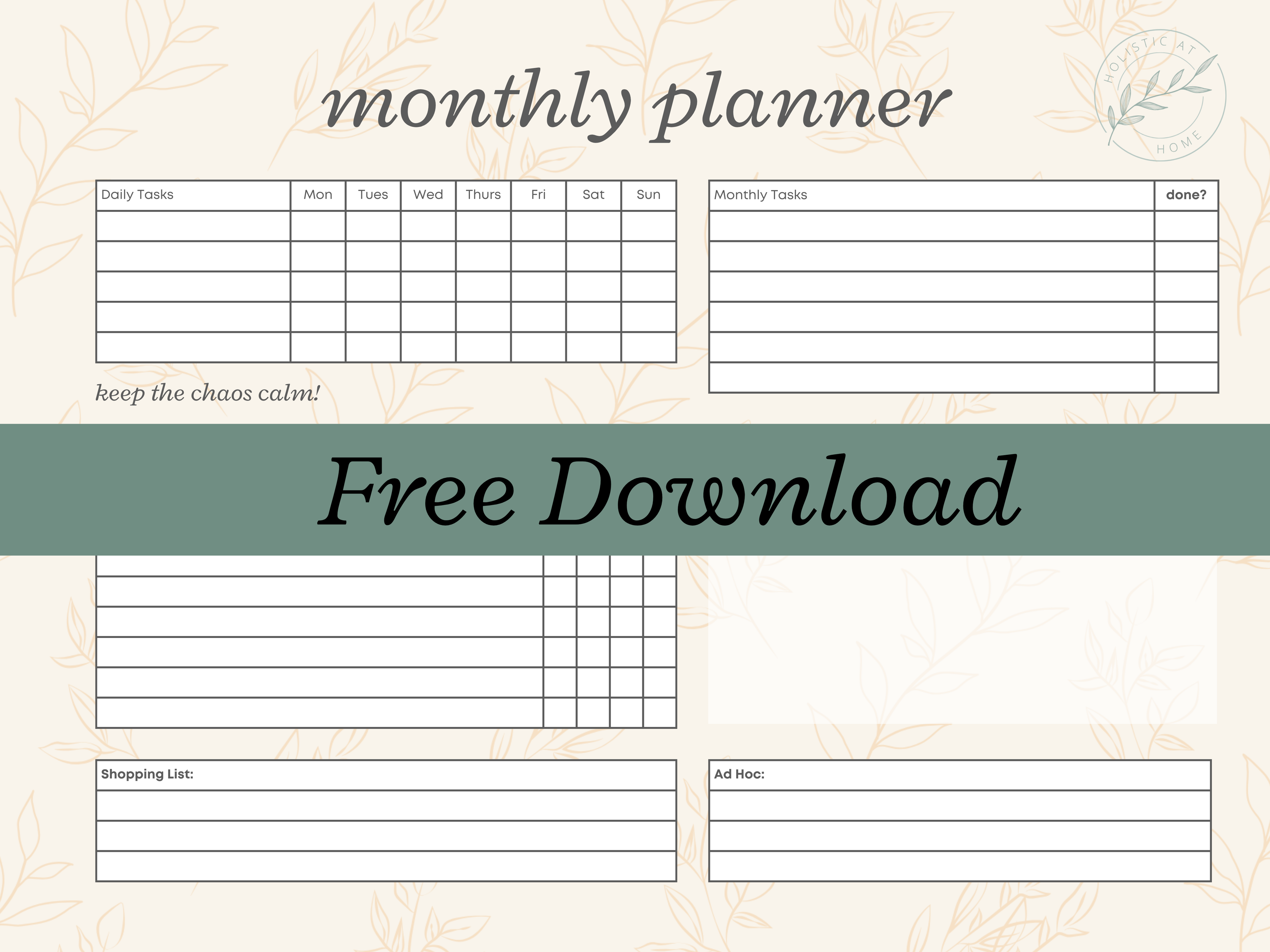 Monthly Planner - Digital Download